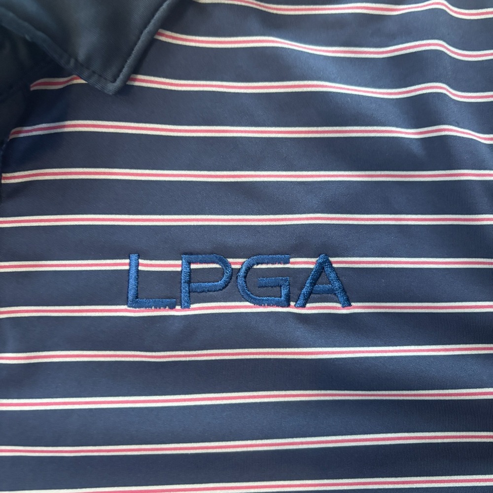Rhone LPGA Striped Performance Polo Mens Large Navy Golf Shirt - Picture 5 of 7